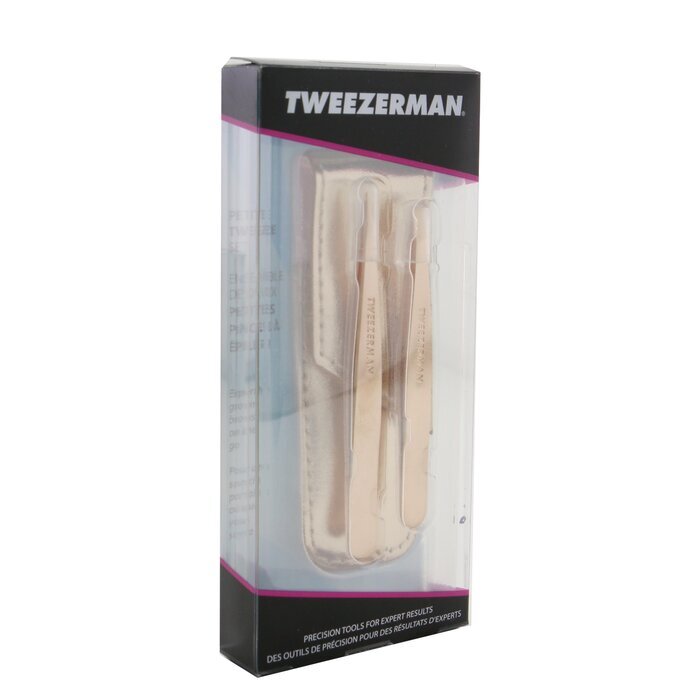 Tweezerman Rose Gold Petite Tweeze Set (1x Slant Tweezer, 1x Point Tweezer) 2pcs+bag