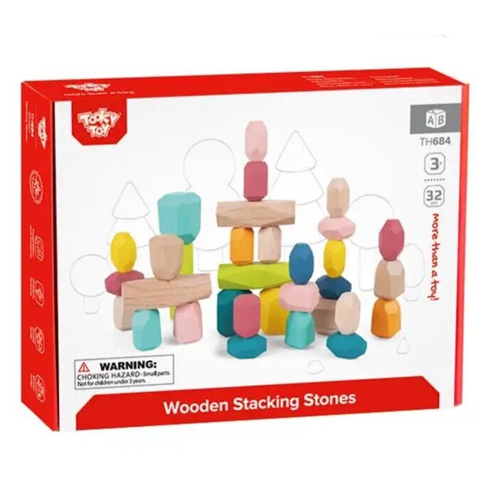 Tooky Toy Co Wooden Stacking Stones - 32pcs 24x18x5cm