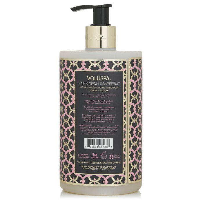 Voluspa Pink Citron Grapefruit Hand Soap - Ripe Citron Grapefruit, Tart Cassis & Subtle Rose 450ml/15.2oz