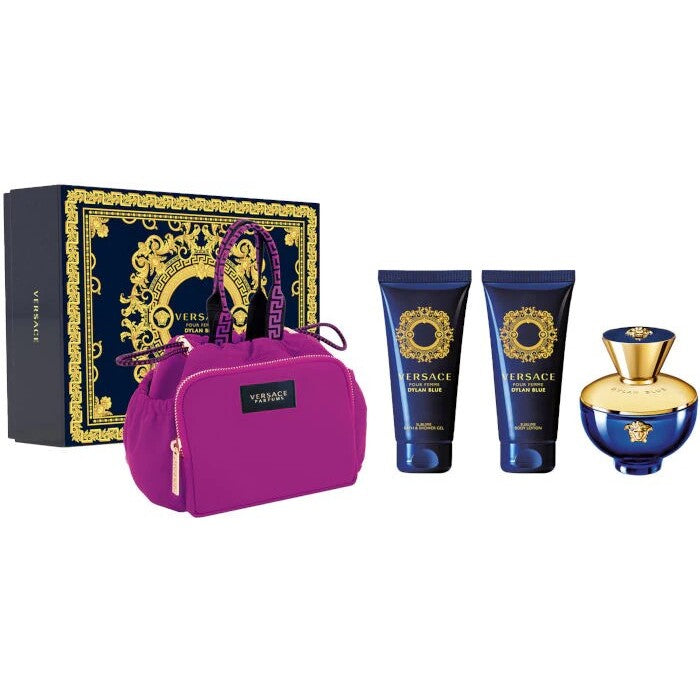 Versace Dylan Blue 4pc Womengift Set - 100mledp & Shower Gel & Bodylotion+ Clutch Bag 10ml