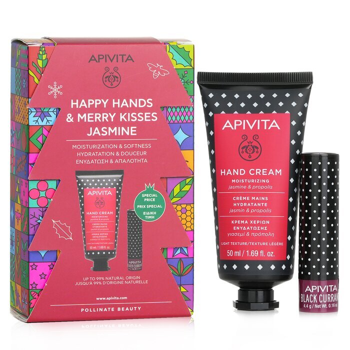 Apivita Happy Hands & Merry Kisses Jasmine Set: Hand Cream Jasmine & Propolis 50ml+ Lip Care Black Currant 4.4g 2pcs